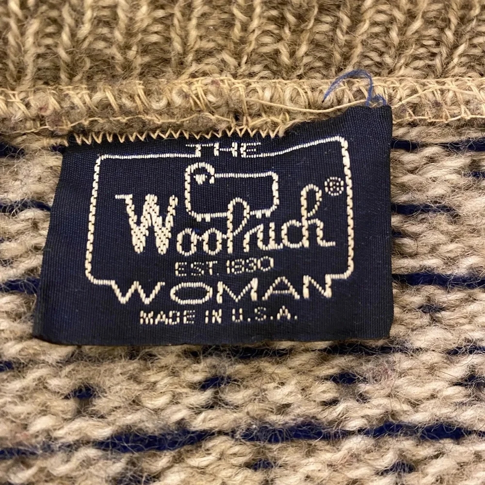 Woolrich button-down sweater in beige and navy blue Birds Eye - Picture 7 of 14
